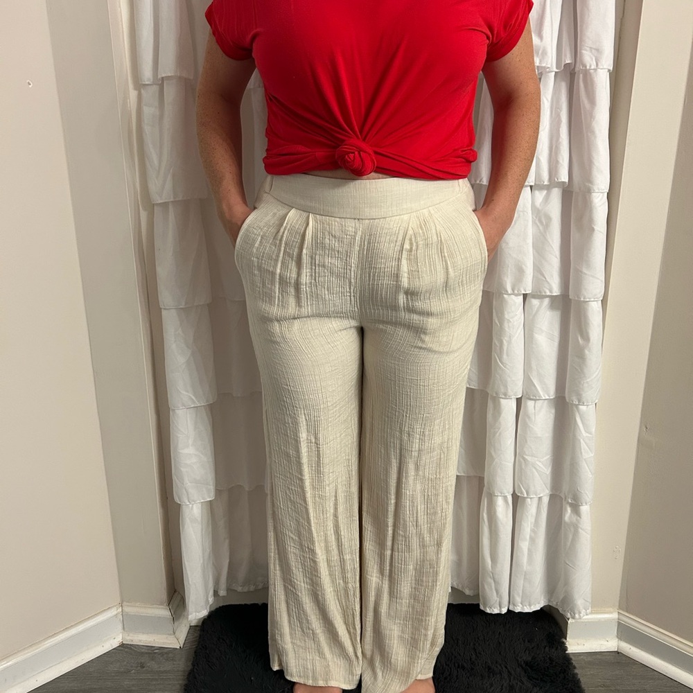 NWOT Cream Wide-Leg Linen Pants for Breezy Comfort